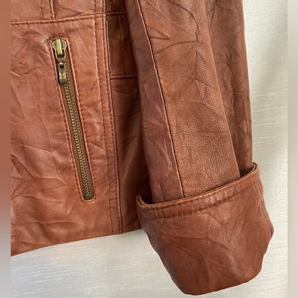 Tribal  Rustic Red Vegan Leather Biker Jacket Ladies 4 - Picture 8 of 11